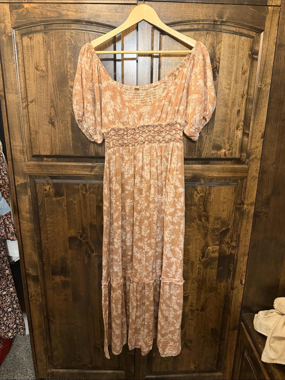 Free People Peach Floral Puff Sleeve Maxi Dress
